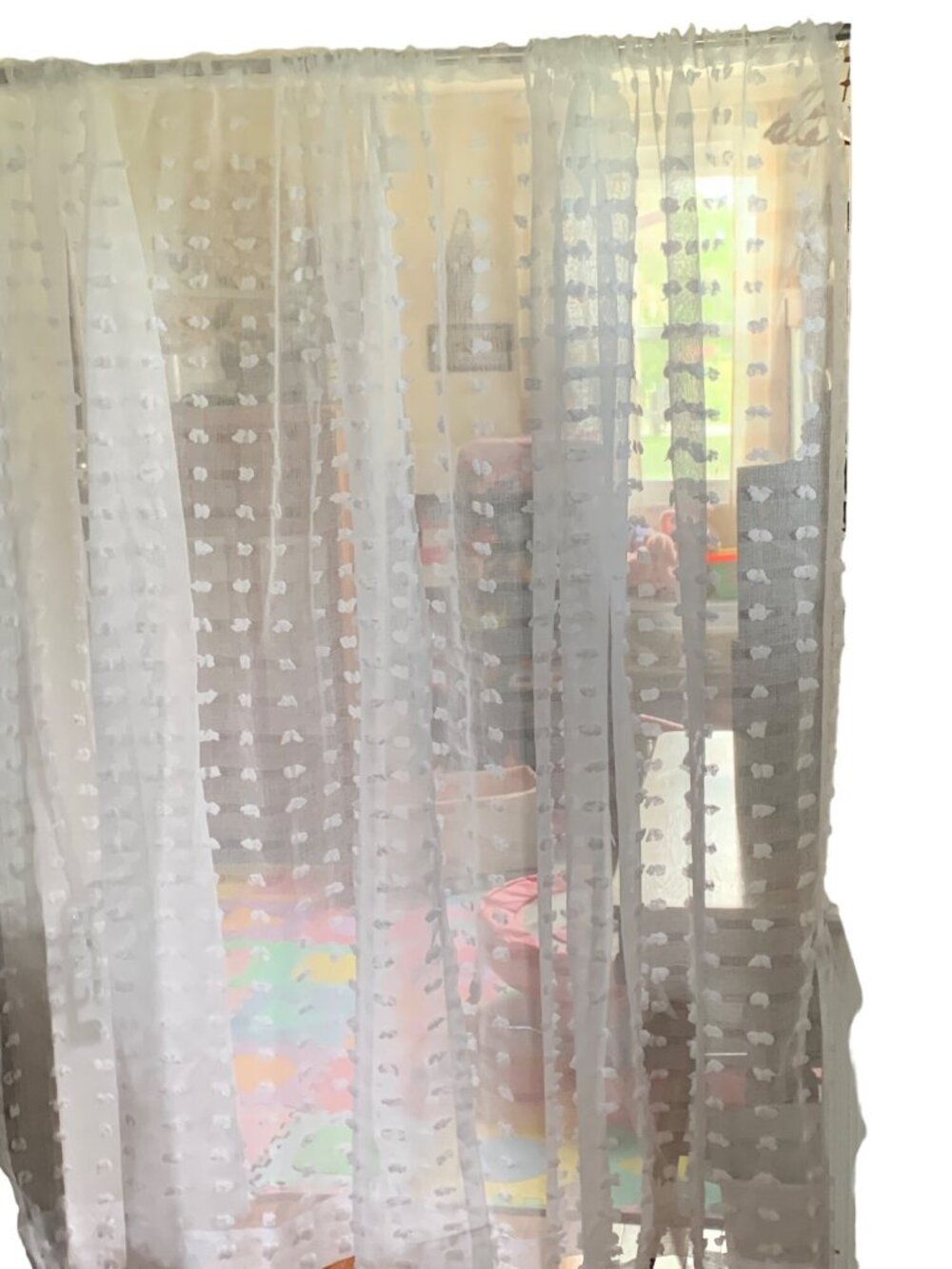 White Sheer Curtain Panels Polka Dot Design Set Panels 56Wx63L each